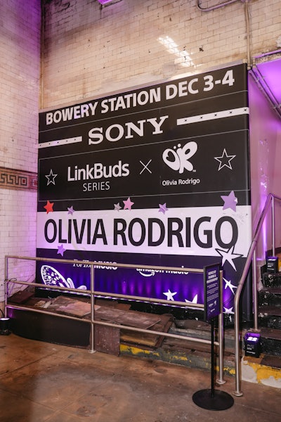 Inside Olivia Rodrigo’s NYC Subway Takeover to Celebrate Her Sony LinkBuds Partnership 'Our activation footprint at the Bowery Station was an out-of-service station typically reserved for film and television shoots.The space has only hosted a couple of events and live activations and has been a bit of a secret (up until now),so we knew we had to jump at the chance to produce an event there,' said SHADOW's jamie D'Attoma.