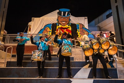 The ticketed event that year also welcomed guests to the venue with a drum line and a tent entrance that depicted Shaq as a ringmaster.