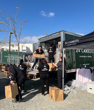 Beyond preparing meals in their facility, the 24 Carrots team set up food stations and distributed every meal themselves. “We saw acts of generosity and resilience that remind us why we do what we do,” said Carizza Rose, the company's director of marketing and creative.