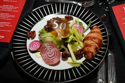 Food can also be a fun place to nod to a milestone anniversary. When the Los Angeles County Museum of Art (LACMA) celebrated its 50th anniversary in 2015, caterer Patina added a subtle '50' to dishes.
