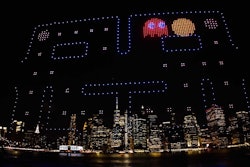 For a 2023 event, Pixis Drones created a massive Pac-Man game in front of the Manhattan skyline using 750 drones. Watch a video here.