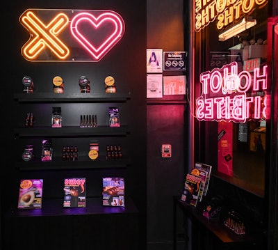 Cheeky neon signage was found throughout the space.