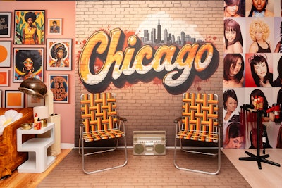 One vignette featured a retro outdoor setting, replete with lawn chairs and a boom box, inspired by Chicago’s South Side in the 1970s.