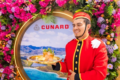 Cunard stewards served craft cocktails and guests were invited to sip and learn about the luxury cruise line.