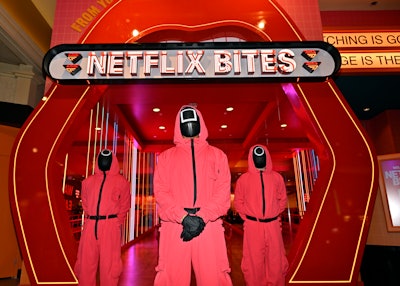 Squid Game guards, aka the Masked Men, greeted (and intimidated) guests of the Netflix Bites Vegas first look and preview dinner on Feb. 10.