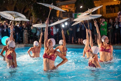 Synchronized swimmers took to Kimpton Surfcomber Hotel pool for an after-hours surprise-and-delight moment.