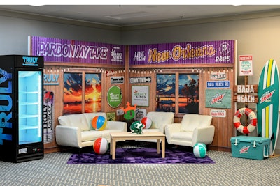 Finally, Barstool Sports' regularly scheduled podcasts and interviews were recorded in hotel suites that had transformed into custom podcast studios. The custom-designed spaces made sure the flavor of NOLA was captured through set fabrication by Street Factory Media and Synergy Design Group.