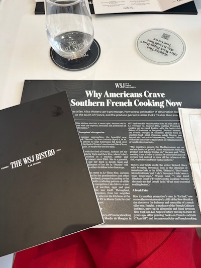 Headlines and articles lined nearly everything in the bistro, from place mats and saltshakers to windows and awnings.