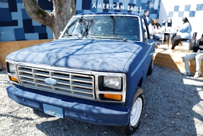 A denim-clad pickup truck was parked out front.