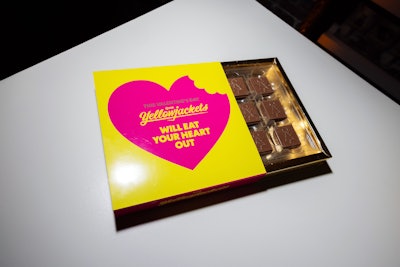 In honor of Galentine’s Day, attendees received branded boxes of chocolate.