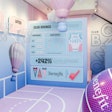 A Club Bounce Community Board featured scoreboards, one-of-a-kind merchandise, and polaroids of makeup-loving visitors.