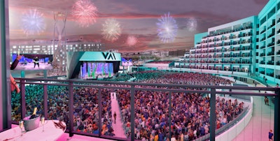 The view from the Amphitheater Tower, which will have 326 guest rooms and suites. Of those, 149 will feature private balconies that face the stage.