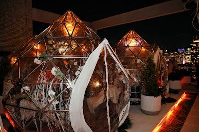 On its open-air rooftop, Somewhere Nowhere activated these igloos so attendees could enjoy the views with their sips and bites despite the chilly temps.