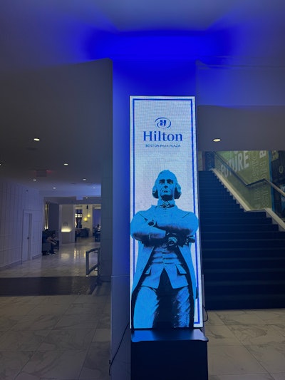 Edgefactory worked with Hilton Corporate to keep the LED screens installed between meetings and simply change the displays to advertise Hilton with a similar pop art vibe.