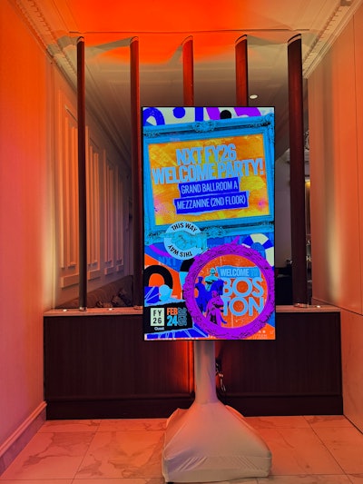 LED totems throughout the hotel displayed attendee announcements like “Download our app” or “Pick up your swag.”