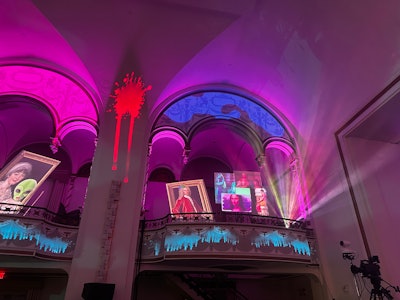 The space was transformed with colorful projection mapping and lit in color washes of hot pink, neon green, and bright blue. Production Alliance Group was edgefactory’s AV partner for the event.