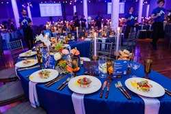 Blue hues covered everything from the menus to decorative textiles to pingpong tabletops.