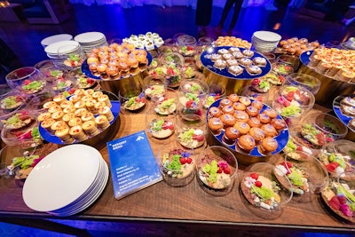 Mini desserts included doughnut holes, fruit julienne, lemon tart, and pavlova.
