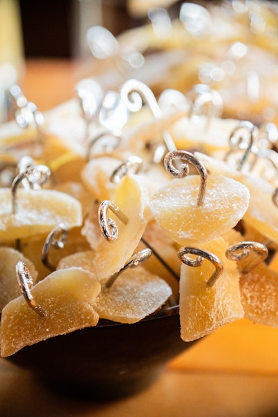 In another subtle nod to the gin brand, monkey tails acted as skewers for light bites.