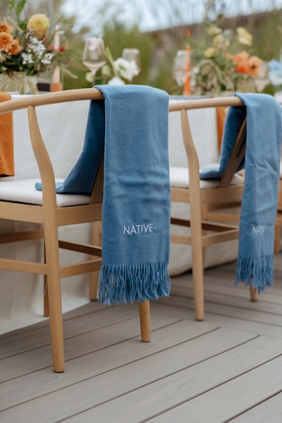 Because the welcome dinner took place outside, Native provided branded blankets at each chair, in case guests got chilly.
