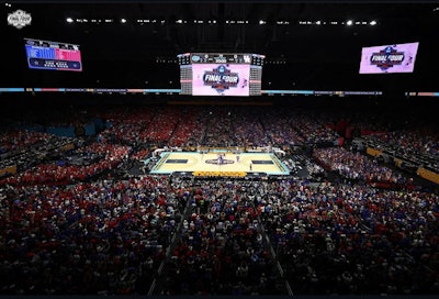 Once again, GoVision’s large-scale video displays were on site at the tournament, including the center-hung hexagon screen suspended over the Alamodome court in San Antonio. The eight-sided video screen comprises nearly 1,000 LED panels and weighs more than 42,200 pounds.