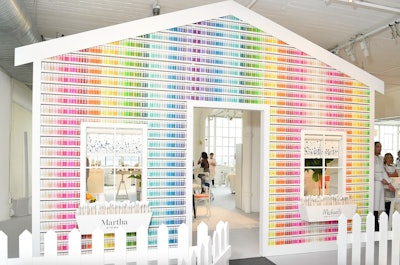 Paint containers—2,710 of them, to be exact—were used for a 2017 event that celebrated a partnership between Martha Stewart and craft store Michaels. To showcase the versatility of the new products, David Stark Design and Production built a colorful house façade out of bottles of home decor paint and watercolor craft paint. Guests were invited to grab paintbrushes from window boxes, then go to work painting everything inside the house—including rugs, couches, lampshades, duvet covers, nightstands and more. See more: See a House Made of 2,710 Bottles of Martha Stewart Paint