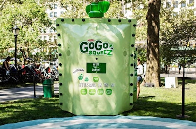 Here's an oldie but a goodie: In 2015, GoGo squeeZ promoted its on-the-go applesauce pouches with a custom, interactive vending machine that launched its products into the air. Dubbed the 'Goodness Machine,' the structure resembled the brand's signature snack packet. Kids were invited to catch the flying packets by pushing a button on the machine, which activated a launching mechanism that shot out an applesauce packet—attached to a mini parachute—from the top. The activation also incorporated a social media and video element, with a custom video recorder that recorded kids interacting with the machine. The structure was designed by MKG and built by Square Design. See more: See How a Brand Took Its Flying Snacks on Tour