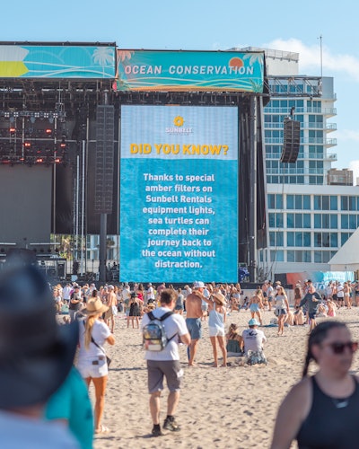 Since the festival takes place during sea turtle nesting season, the team applies for special permits, and extra precautions are taken to protect the wildlife. One of those is Sunbelt Rentals' amber lighting filters, which prevent disorienting sea turtle hatchlings.