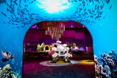 The event flowed across floors, from presentation to after-party, where attendees entered through 10-foot-long, motion-triggered LED tunnels.
