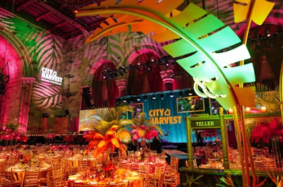 The decor included plenty of palm fronds.
