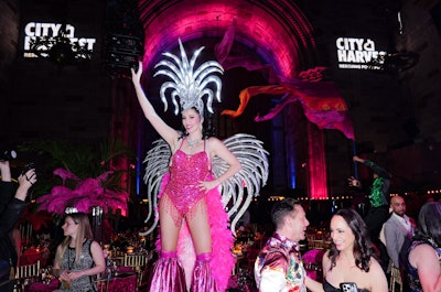 Throughout the after-party, dancers and stilt walkers mingled with the audience.