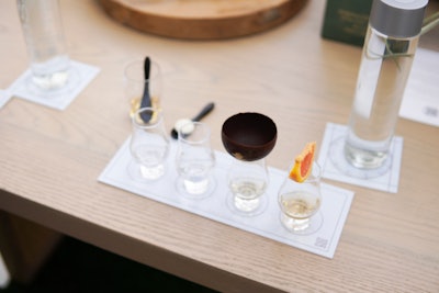 Guests were treated to a garden-side guided rare Don Julio tasting, including pours of Don Julio 70, Alma Miel, 1942, and Ultima Reserva. Each spirit was paired to highlight its unique character; guests enjoyed sipping 1942 from a hand-carved dark chocolate copita.