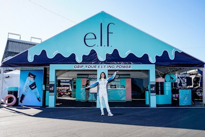 Located in the fan zone at the Coca-Cola 600, e.l.f.'s Power Grip Garage showcased its new Jumbo Power Grip Primer with a color palette similar to the product packaging.
