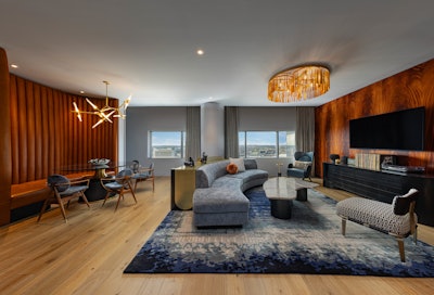 W Hotels recently revealed a multimillion-dollar transformation of W Austin—and the resulting space now boasts the Texas capital's largest suite. Penthouse I (pictured) spans 1,798 square feet; in addition to panoramic views of Lady Bird Lake and the Austin skyline, the suite has a separate service entrance, perfect for catered social gatherings at the large dining table. The hotel has 32 suites in all, which offer personalized concierge service, Dyson Airblades, record players, and exclusive artwork from artists across Texas and beyond.