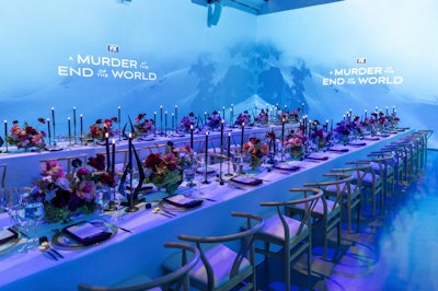 For the New York event, guests dined in an atmospheric space where projection mapping recreated the series' haunting Icelandic backdrop. The room felt like a mysterious, otherworldly escape—perfect for a murder mystery dinner.