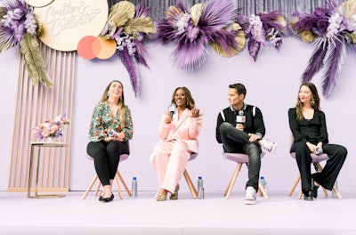 At Create & Cultivate's Los Angeles conference in 2020, all sponsors were offered design recommendations, including floral and greenery options, as well as mood board inspiration. This allowed their activations to match the event's Instagram-friendly aesthetic and theme while still ensuring their messaging was front and center. Main stage sponsor Mastercard, for example, subtly integrated its signature logo in the floral display. This allowed it to appear in every photo captured—without taking away from the stage's gorgeous floral designs. See more: Why Did All the Activations at the Create & Cultivate Conference Look Alike?