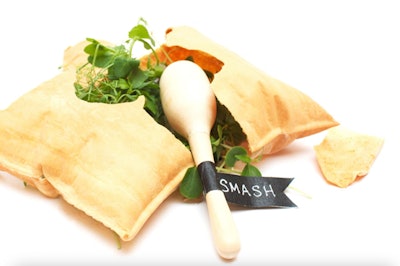 Another interactive moment we loved from from Pinch Food Design? These freshly baked cracker pillows, which could be broken open with maracas to reveal a Greek salad of feta, fried eggplant, corn, and cucumber with oregano vinaigrette.