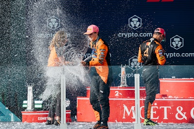 McLaren celebrated the 1-2 win of Oscar Piastri and Lando Norris alongside Louise McEwen, the 11th woman ever to stand on a Formula 1 podium, who collected the Constructors’ trophy.