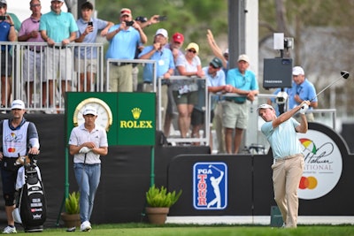 Russell Henley played a shot from the 18th hole tee during the final round of the Arnold Palmer Invitational presented by Mastercard at Bay Hill Club and Lodge on March 9 in Orlando, Fla.