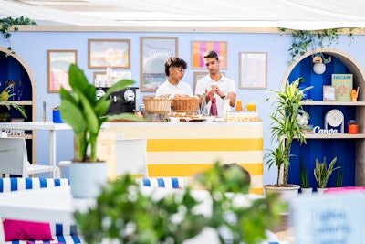 Spaces throughout the cabana included the Sandbar, an open-air bar serving rosé and signature spritzes; the Design Deck, an inviting lounge space; and the Sea Suites, a series of private meeting rooms.