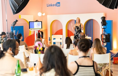 New this year, the colorful LinkedIn Studio—an interactive activation right on the Croisette—gave attendees a chance to create custom LinkedIn videos built to stand out in the feed. Anyone visiting the studio could scan a QR code to unlock a custom built AI web application, which taught users exactly what content was trending for their unique profile and when exactly to post. Then, using AI, the webapp would create user prompts, ensuring that user-generated content was easy and guaranteed to succeed on the platform.