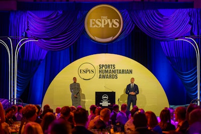 The room was designed to echo the rounded and wave-like elements of the ESPYS brand. The stage featured reflecting, sleek, and metallic mixtures of cool and warm tones.