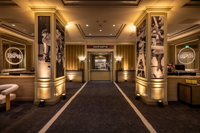 'Columns wrapped in iconic athlete highlights from the previous year turned the architectural elements into a storytelling moment, while subtle nods to sports, such as the locker room-inspired DJ booth, added to the overall aesthetic,' Dodge added.