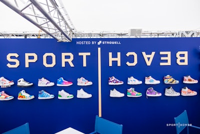 All of Stagwell's agencies painted an individual shoe for this sneaker wall display. 'This replaced the ball wall of 2024 and was a great showcase for each agency’s creativity,' Burrows says.