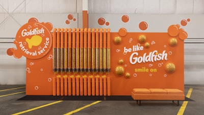 Visitors could choose from 15 sweet and salty Goldfish flavor options including Goldfish Cheddar, Flavor-Blasted Cheddar, Colors, Pretzel, Pizza, Flavor-Blasted Pizza, Old Bay, Mega Bites Cheddar, Baby, Awesome Sauce, Spicy Dill, Crisps Cheddar, Crisps Sour Cream & Onion, Strawberry Shortcake, and Cinnamon Roll.